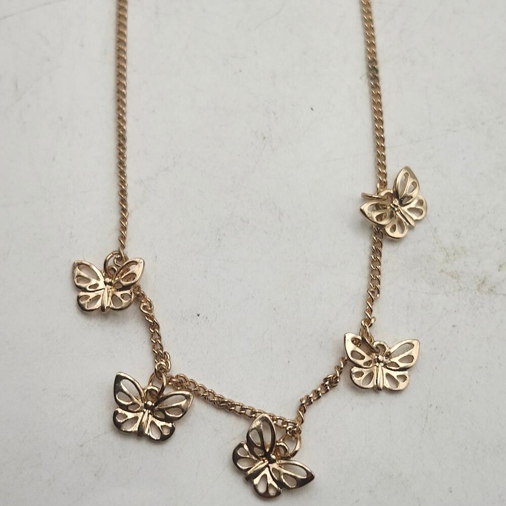 Gold Tone Butterfly Charm Necklace Adjustable 16-20 In Dainty Pendant Jewelry